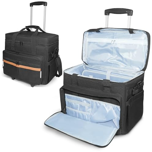 ORKELS Rolling Teacher Bag with Detachable Trolley, Wheeled Teacher Tote for 17.3'' Laptop, Books & Supplies, Spacious & Durable with Easy Maneuverability
