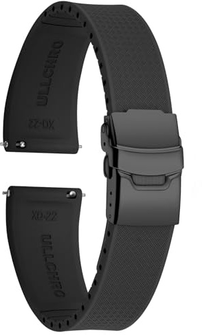 ULLCHRO Bracelets de Montre en Caoutchouc Fluoré, Bracelet de Remplacement pour Hommes, Silicone à Dégagement Rapide, Bracelet pour Montre (20mm, Noir)