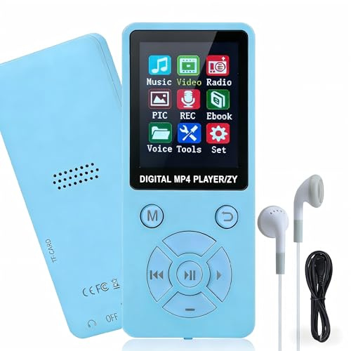Ouitble Reproductor MP3/reproductor MP4 64GB Bluetooth 5.0 HiFi MP3 Music Player, Pantalla LCD de 1.8 Pulgadas con Altavoz de Videos Electrónicos de Videos Electrónicos de Libros (Azul)