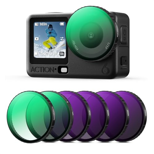 K&F CONCEPT Clip-On Schnellwechsel-Filter Kit Kompatibel mit DJI Osmo Action 6, 6er-Pack CPL ND8 ND16 ND32 ND64 Black-Mist 1/4 Filter HD-Optikglas/mehrfachbeschichtetes Actionkamera-Zubehör