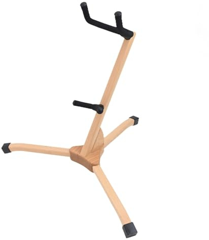 Gettimore Soporte para saxofón tenor alto de madera de haya con base de trípode plegable, contacto de goma protector y patas duraderas para almacenamiento de estudio o exhibición de exposiciones