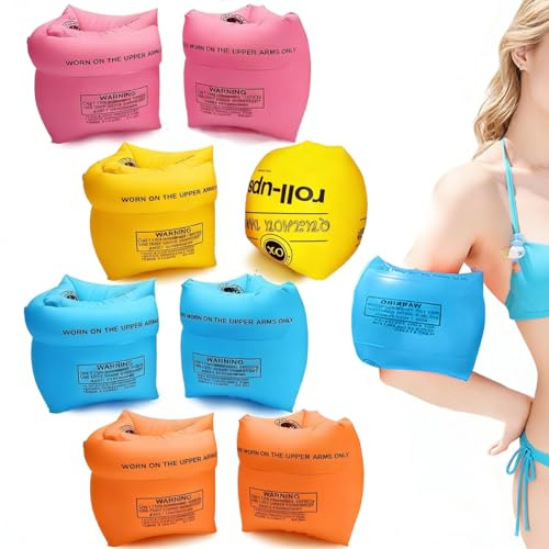 4 Pairs Inflatable Swimming Armbands for Kids Adults - Swimming Aid | Children's Float Armbands - Infant Inflatable Arm Bands - Float Roll up Sleeves Swimming Ring - Learning Swim Training Aids