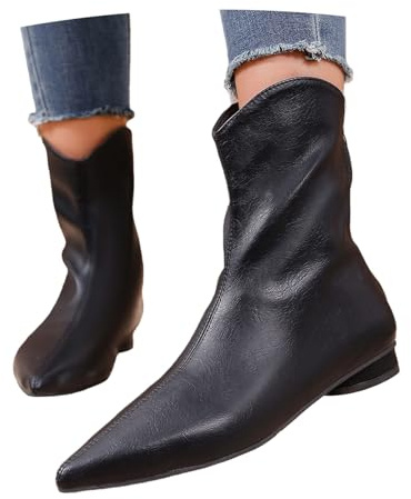 MEECHI Stivaletti Primavera 2026 Stivali Corti Chelsea da Donna con Tacco Basso,Stivaletti alla Moda in Pelle PU con Punta Affusolata Scarpe Casual alla Caviglia con Cerniera(36 EU)