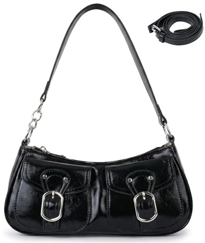 Aulenge Borsa Y2K Borsa a Mano Elegante Donna Borsa a Spalla Media con Catena Borsa a Tracolla Moderna in Pelle Sintetica per Quotidiano Città Nero