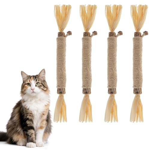 4 Bastoncini per Gatti da Masticare, Giocattoli per la Pulizia dei Denti del Gatto, Bastoncini Gatto per Interni, Elimina Alitosi e Tartaro, Matatabi per Gatti