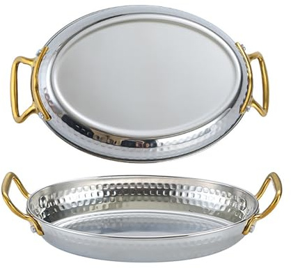 22 cm oval spansk paellapanna, non-stick inless stållet, 304 obelagd kastrull, dubbelhandtag varm gryta och gryta för matlagning i hem och reparant, silver h