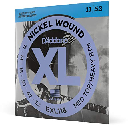 D'Addario Electric Guitar Strings, XL Nickel, EXL116, Medium Top/Heavy Bottom Gauge 11-52, 6-String Set, Pack of 1
