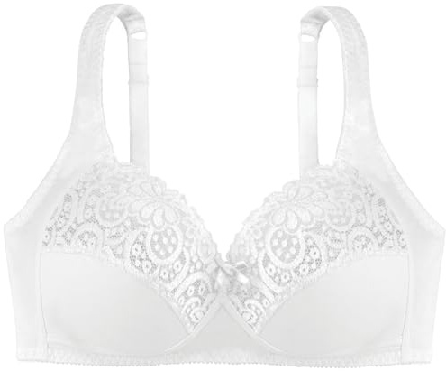 Dorina Soutien-gorge Femme Georgina – Sans Armature, Couverture Totale, Coton avec Binition Dentelle Festonnée, Bande Sous-poitrine de Soutien et Bretelles Réglables, Blanc