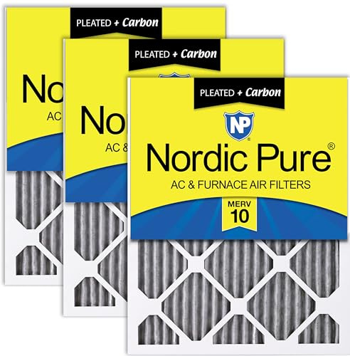 Nordic Pure 16x16x1 (Actual Size: 15 3/4 x 15 3/4 x 3/4) Furnace Air Filters MERV 10 Pleated Plus Carbon 3 Pack