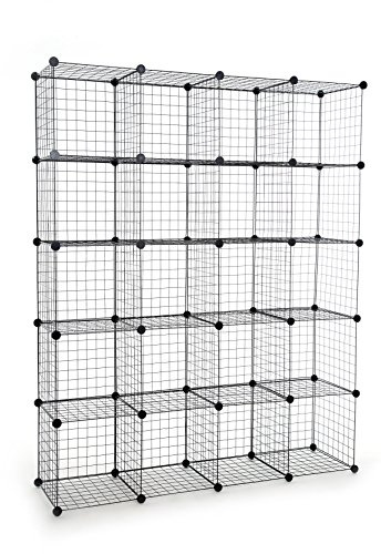 UNICOO - 14 * 14 inch Big Cube Multi Use DIY 20 Cube Wire Grid Organizer, Wardrobe Organizer, Bookcase, Storage - Black Wire