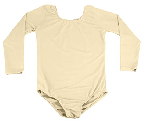 Furein Klassischer Tanzbody für Ballett / Turnen, für Mädchen, lange Ärmel, elastisch, Rundhalsausschnitt 10 años Hautfarben