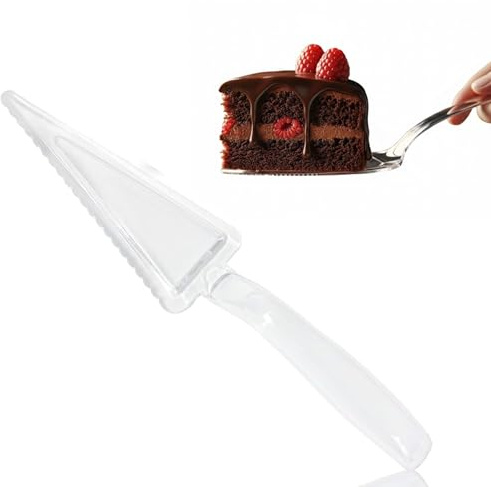 [3 PACK] Clear Disposable Plastic Cake Servers - Pie Servers 10 Inch Disposable Cake Cutter, Cake Lifter, Premium Serving Utensils, Wedding Flatware Great for Cake, Pies, Serving Desserts, Cutting