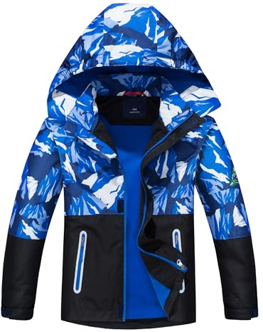 LAUSONS Boys Waterproof Jacket Toddler Girls Camo Windbreaker with Hood Black 10-11 Years/Label 150