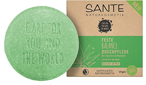 SANTE Feste Duschpflege, Umweltfreundliche und feuchtigkeitsspendende Duschpflege, Geeignet für jede Haut, Mit Bio-Aloe Vera und Mandelöl, 1 Stück