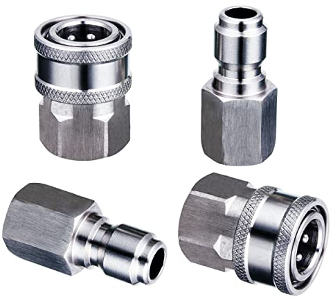 M MINGLE Adattatore per idropulitrice, 2 set di raccordi a connessione rapida da 3/8 pollici, raccordi per idropulitrice in acciaio inossidabile, kit di scollegamento rapido per idropulitrice maschio