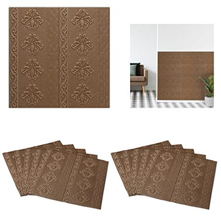 Relaxdays Wandpaneele, 10er Set, selbstklebend, zuschneidbar, 3D Paneele, Wandverkleidung Barock Design, 70x70 cm, braun, Schaumstoff, 70 x 70 x 1 cm