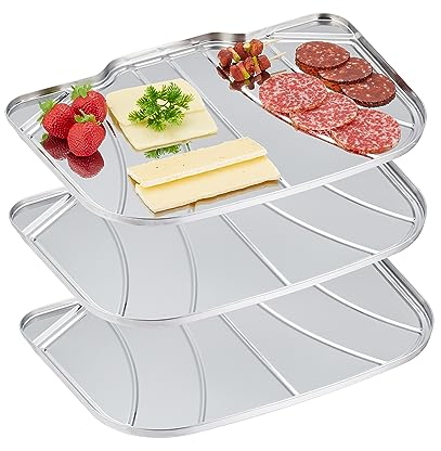Relaxdays Bandejas para Servir, Set de 3, Acero Inoxidable, Plato Quesos, Embutidos, Apto para Lavavajillas, Plateado, 1,5 x 39 x 27,5 cm
