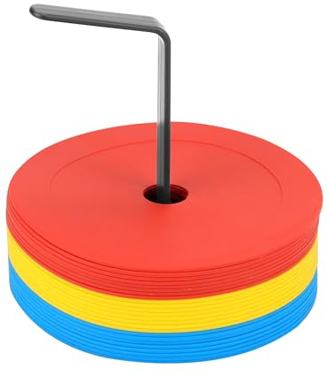 QWORK® 24er Set Markierungsscheiben 15cm mit Organizerhalter, Spielfeldmarkierung Bodenmarkierung Trainingszubehör für Fußball, Basketball, Handball und mehr - Orange Gelb Blau