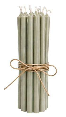 Confezione da 12 candele sottili, altezza: 20 cm, diametro: 1,3 cm, diversi colori, durata 2,5 ore, candela Avvento, Natale, colore: verde polveroso