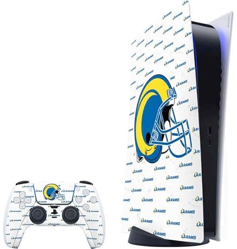 Skinit Decal Gaming Skin Compatible with PS5 Bundle - Officially Licensed NFL Los Angeles Rams White Logo Blast Design