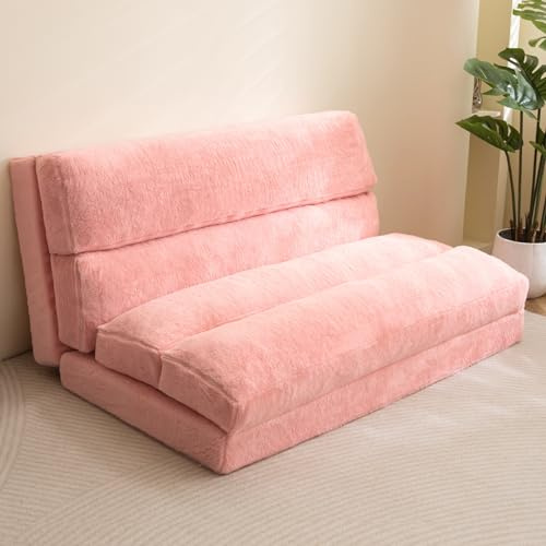 MAXYOYO Bean Bag Bed Folding Sofa Bed Mattress for Adults, Extra Thick 6 Fold Floor Couch for Bedroom Living Room, Pink, 135x240 cm