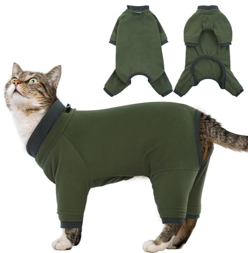 Sticky Cat Clothes Stretchy, Sphynx Hairless Sweater & Pajamas for Cats only, Soft Cat Onesie for Cats After Surgery Female Male & Hair Loss Prevention, Green 2XL