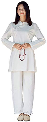 SUNMME Chinesischer Kampfsportanzug für Damen, Baumwolle, Tai Chi-Uniform, Morgengymnastik, Kung-Fu-Kleidung (Weiß S)