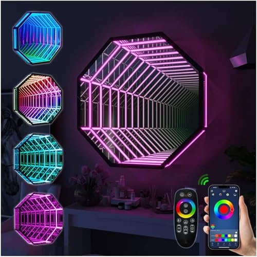 Fablestoryem Infinity Mirror Tunnel Lamp, Changing Light, Single-Sided LED 3D Mirror Night Light, Sensory Infinity Light for Home, Desk, Living Room, Party Decoration,Octagon-27.6/70cm