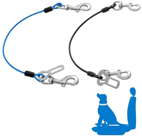 Cintura di Sicurezza per Cani,2 PACK Cintura di Sicurezza per Auto per Cani, Imbracatura per Auto con Cavo in Corda d'Acciaio a Prova di Masticazione, Guinzaglio per Cavo con Catena per Cani, 40 CM