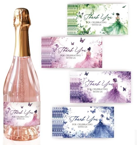 PH PandaHall 40pz Etichette per Bottiglie di Vino Adesivi per Bottiglie di Vino Thank You, 4 Stili Etichetta Adesiva per Vino Acquerello Fiore Donna Etichetta Adesiva per Anniversario Natale, 9x5cm