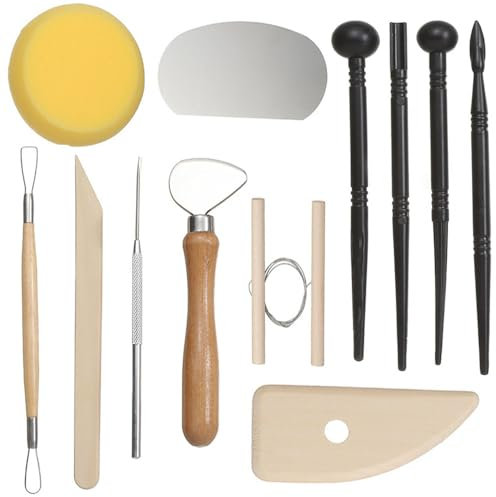 12-teiliges Keramik-Ton-Werkzeug-Set, lufttrocknend, Metall, Polymer-Ton, Modellierwerkzeuge, Holz-Töpferei, Ton, Modellierwerkzeuge, Schnitzen für Anfänger