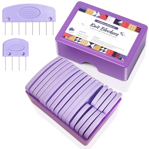 20Pcs Knit Blockers Pins Kit, Knit Blocking Combs for Crochet Knitting Blocking Board Mats, Crochet Blocking Pins for Crochet Projects Sewing Lace Needlework Projects Tool (Purple)
