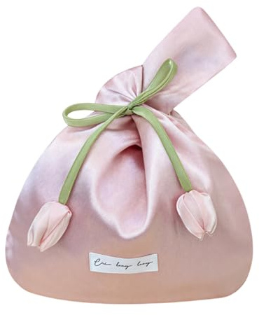 HIMKI Borsa da polso in seta elegante da donna, con manici, a forma di tulipano, per matrimonio, compleanno, festa, Rosa 1