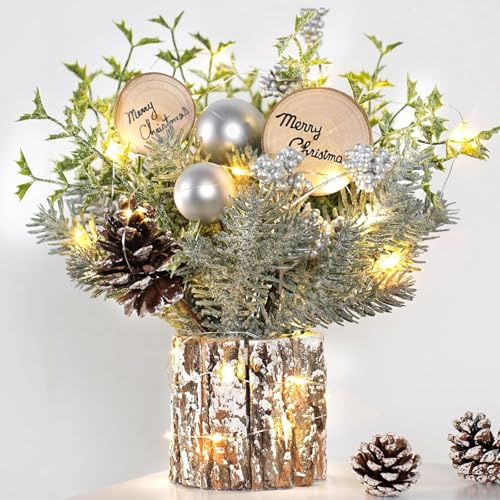 N&T NIETING Mini julgran med varma vita LED-lampor, konstgjord liten julgran, bordsskiva julgranar för juldekorationer, bordsskiva liten julgran (30 cm)