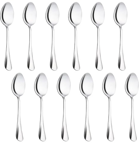 Teaspoons Set of 12 5.51inch Stainless Steel Tea Spoons Food Grade Spoons Cutlery Mirror Polished Rust and Corrosion Prevention Starter Dishwasher Use for Home Kitchen Restaurant