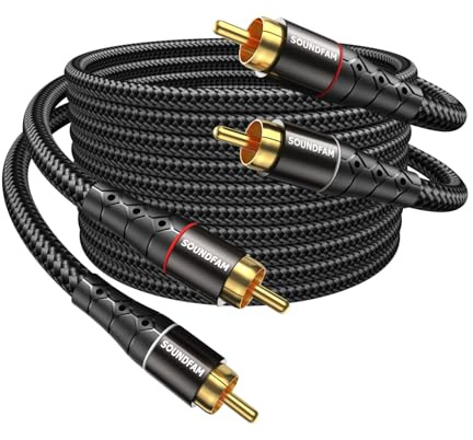 SOUNDFAM 3M 2-pack RCA-ljudkabel cinch-kabel (subwooferkabel) för hemmabio, HD-TV, förstärkare, Hi-Fi-kanaler, radioapparater - svart