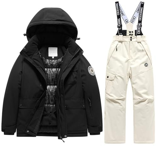 Generisch Combinaison de ski thermique pour enfant garçon et fille - Combinaison de neige chaude pour les conditions météorologiques froides, beige, 12-13 ans