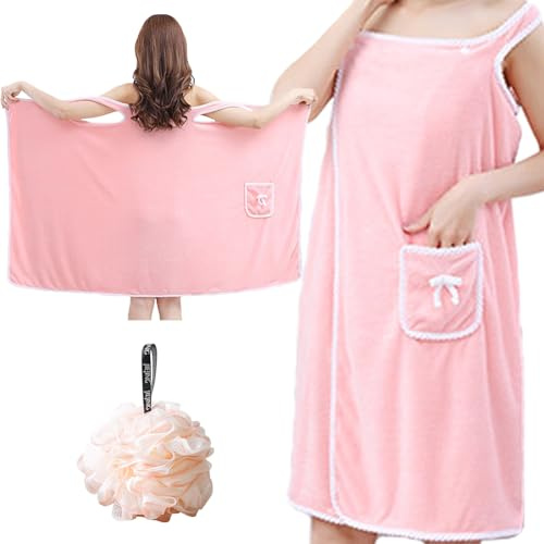 ZenyTra Peignoir extra large en tissu éponge absorbant - 80 x 145 cm - Peignoir doux pour femme avec poches à manches longues - Pour sauna, piscine et bien-être - Grande taille XXL - Rose - Avec