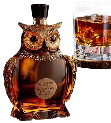 Uggla whiskykaraff, 350 ml vintageflaska, vinlikörkaraff med dekorativ hällfunktion, konsttillbehör för visning av sprit, fascinerande