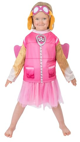 Chaks - Costume Skye pour enfants, tenue officielle Pat’ Patrouille, ensemble 4 pièces avec bandeau, ailes, t-shirt et pantalon pour Carnaval, Rose