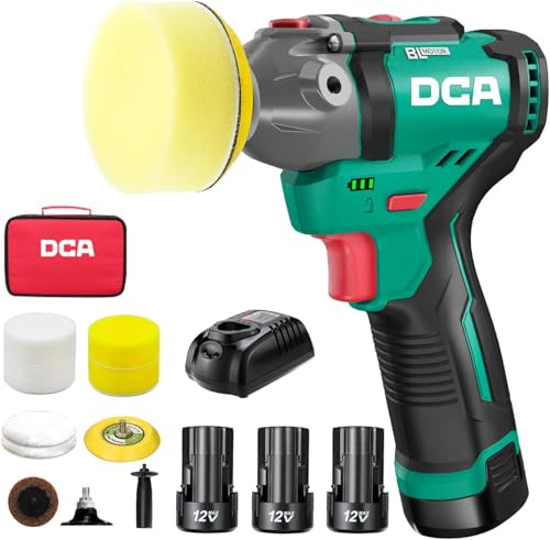 DCA 12V Cordless Polisher with 3X 2.0Ah Batteries for Car Detailing Polishing/Buffing/Sanding/Waxing