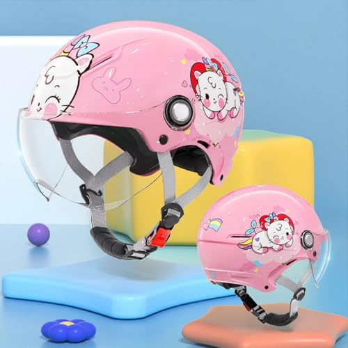 Casco De Moto Abierto para Niños, Bonito Casco De Scooter para Niños con Visera Solar, Homologado ECE 22.06, Casco Jet para Moto para Niños Y Niñas De 3 A 12 Años. D,48-55cm