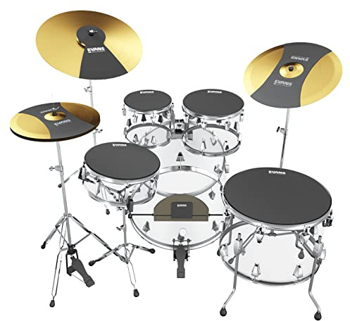 Evans Soundoff Drum Mute Pads - Full Box Drum Pad Set - Drum Mutes Pack - 3 Cymbals, 4 Tom/Snare, and 1 Bass Drum Mute - Great for Silencing Drum Kits to Practice - Fusion