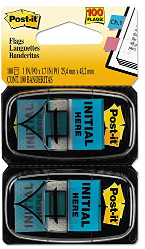 Post-it - Initial Here Message Flags, 1x1-3/4, 100/PK, Blue, Sold as 1 Package, MMM 680IH2