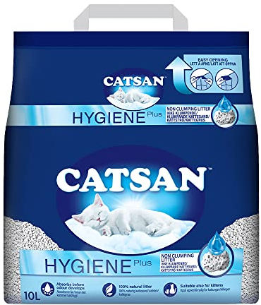 Catsan Hygiene Non-Clumping Cat Litter, 100 Percent Natural, Absorbent, 10 Litre, White