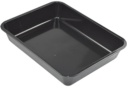 OMEM Reptile Food Bowl Large Water Dish, Wood Plate, Bowl Turtles (M=31.5 * 23.8 * 4.7, Black)