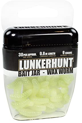 LUNKERHUNT Wax Worm Fishing Bait Jar with Unique Attractant | Durable Wax Worms for Fishing Bass, Glow Trout Bait | Fishing Lures Trout and Pike (Glow)