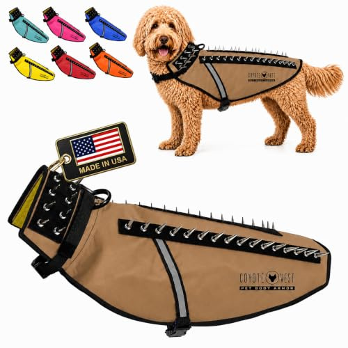 CoyoteVest hundsele, stöttålig skyddsväst, prärievargväst för hundar, försvar mot prärievargar, hundar, rovfåglar, reflekterande säkerhet, tillverkad i USA (Large, Texas solbrun)