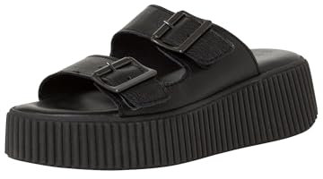 Tamaris Damen Plateau Mules Leder Keilabsatz Sommer; BLACK/schwarz; 39 EU