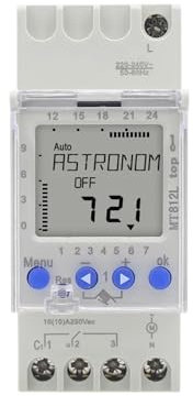 MT812L Interruttore Timer astronomico 16A 220VAC 1 Canale 7 Giorni LCD Digital Timing Control Latitude Switch Montaggio su Guida DIN